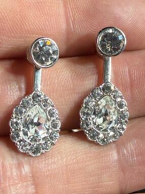 Givenchy Silver Tone Crystal Teardrop Drop Earrings